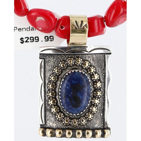 .925 Sterling Silver and 12kt Gold Filled Handmade Certified Authentic Navajo Turquoise, CORAL and LAPIS Native American Necklace 371006952523