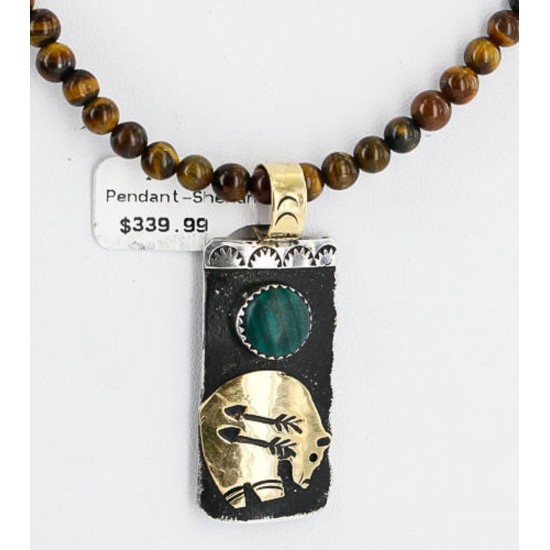 .925 Sterling Silver and 12kt Gold Filled HANDMADE Certified Authentic Navajo Turquoise Malachite and Tigers Eye Native American Necklace 371105063117 .925 Sterling Silver and 12kt Gold Filled HANDMADE Certified Authentic Navajo Turquoise Malachite and Tigers Eye Native American Necklace 371105063117