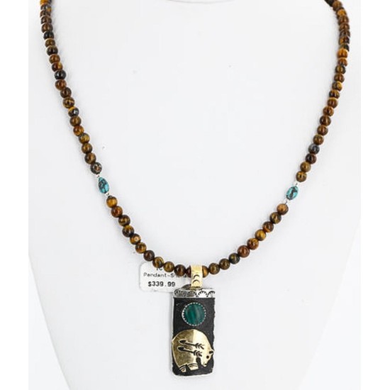 .925 Sterling Silver and 12kt Gold Filled HANDMADE Certified Authentic Navajo Turquoise Malachite and Tigers Eye Native American Necklace 371105063117 .925 Sterling Silver and 12kt Gold Filled HANDMADE Certified Authentic Navajo Turquoise Malachite and Tigers Eye Native American Necklace 371105063117