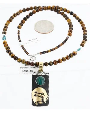 .925 Sterling Silver and 12kt Gold Filled HANDMADE Certified Authentic Navajo Turquoise Malachite and Tigers Eye Native American Necklace 371105063117