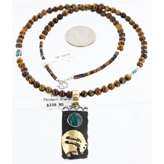 .925 Sterling Silver and 12kt Gold Filled HANDMADE Certified Authentic Navajo Turquoise Malachite and Tigers Eye Native American Necklace 371105063117 .925 Sterling Silver and 12kt Gold Filled HANDMADE Certified Authentic Navajo Turquoise Malachite and Tigers Eye Native American Necklace 371105063117