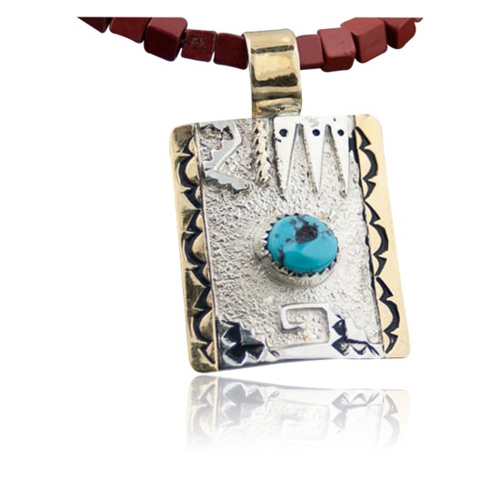 .925 Sterling Silver and 12kt Gold Filled Handmade Certified Authentic Navajo Turquoise Native American Necklace 370878354122