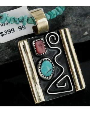 .925 Sterling Silver and 12kt Gold Filled Handmade Certified Authentic Navajo Turquoise Native American Necklace 370905366289 .925 Sterling Silver and 12kt Gold Filled Handmade Certified Authentic Navajo Turquoise Native American Necklace 370905366289