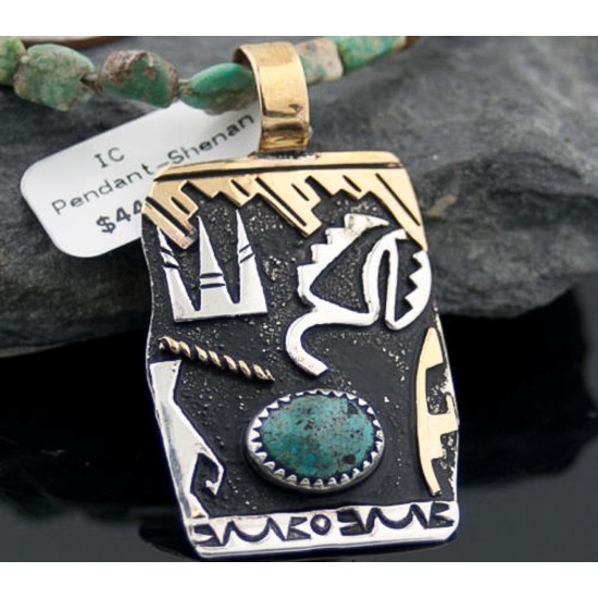 .925 Sterling Silver and 12kt Gold Filled Handmade Certified Authentic Navajo Turquoise Native American Necklace 370914010432