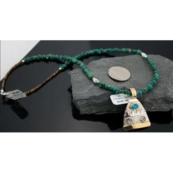 .925 Sterling Silver and 12kt Gold Filled Handmade Certified Authentic Navajo Turquoise Native American Necklace 370922071337 .925 Sterling Silver and 12kt Gold Filled Handmade Certified Authentic Navajo Turquoise Native American Necklace 370922071337
