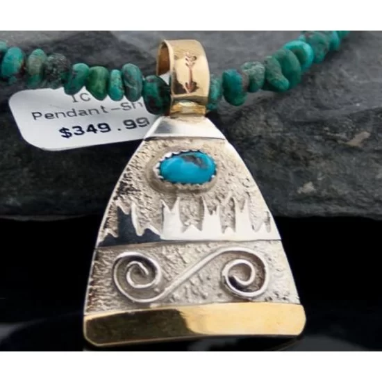 .925 Sterling Silver and 12kt Gold Filled Handmade Certified Authentic Navajo Turquoise Native American Necklace 370922071337 .925 Sterling Silver and 12kt Gold Filled Handmade Certified Authentic Navajo Turquoise Native American Necklace 370922071337