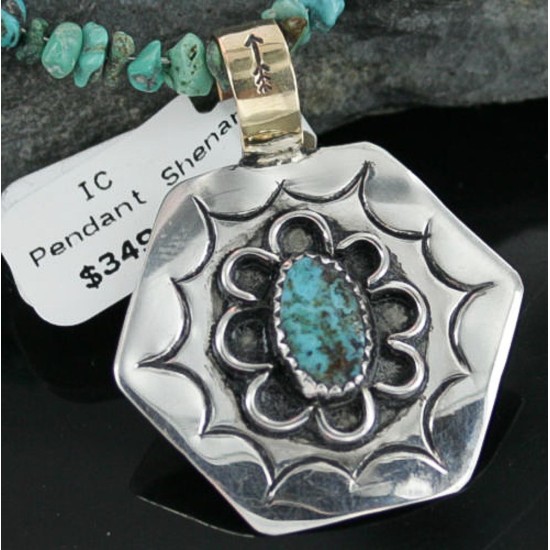 .925 Sterling Silver and 12kt Gold Filled Handmade Certified Authentic Navajo Turquoise Native American Necklace 370962638096