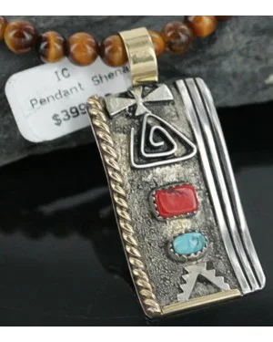 .925 Sterling Silver and 12kt Gold Filled Handmade Certified Authentic Navajo Turquoise Native American Necklace 370964466937