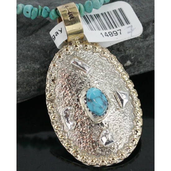 .925 Sterling Silver and 12kt Gold Filled Handmade Certified Authentic Navajo Turquoise Native American Necklace 370966295597