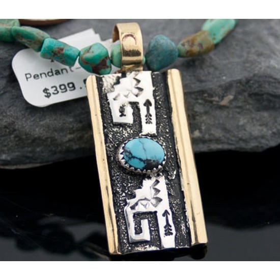 .925 Sterling Silver and 12kt Gold Filled Handmade Certified Authentic Navajo Turquoise Native American Necklace 390645360251