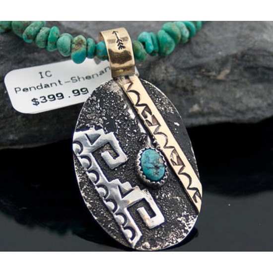 .925 Sterling Silver and 12kt Gold Filled Handmade Certified Authentic Navajo Turquoise Native American Necklace 390645785635