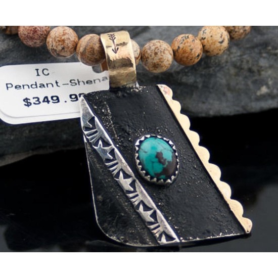 .925 Sterling Silver and 12kt Gold Filled Handmade Certified Authentic Navajo Turquoise Native American Necklace 390647377001