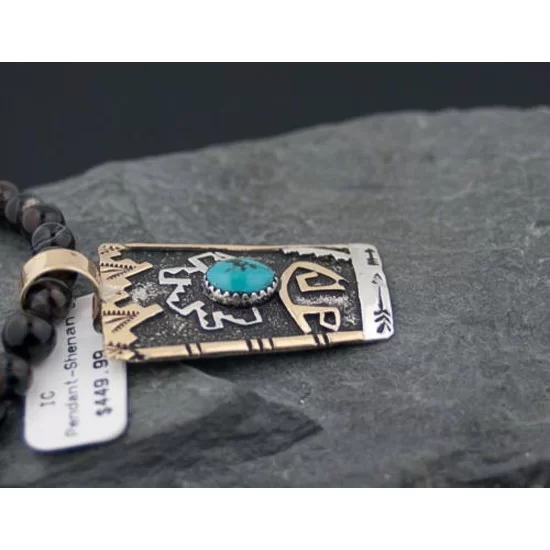.925 Sterling Silver and 12kt Gold Filled Handmade Certified Authentic Navajo Turquoise Native American Necklace 390648471824 .925 Sterling Silver and 12kt Gold Filled Handmade Certified Authentic Navajo Turquoise Native American Necklace 390648471824
