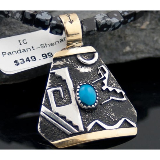 .925 Sterling Silver and 12kt Gold Filled Handmade Certified Authentic Navajo Turquoise Native American Necklace 390650197434