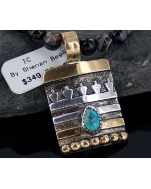 .925 Sterling Silver and 12kt Gold Filled Handmade Certified Authentic Navajo Turquoise Native American Necklace 390655739969