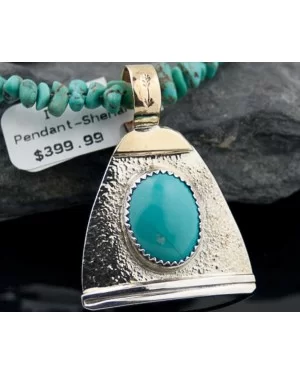 .925 Sterling Silver and 12kt Gold Filled Handmade Certified Authentic Navajo Turquoise Native American Necklace 390677350787