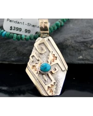 .925 Sterling Silver and 12kt Gold Filled Handmade Certified Authentic Navajo Turquoise Native American Necklace 390678104896