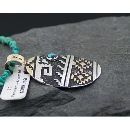 .925 Sterling Silver and 12kt Gold Filled Handmade Certified Authentic Navajo Turquoise Native American Necklace 390679817030