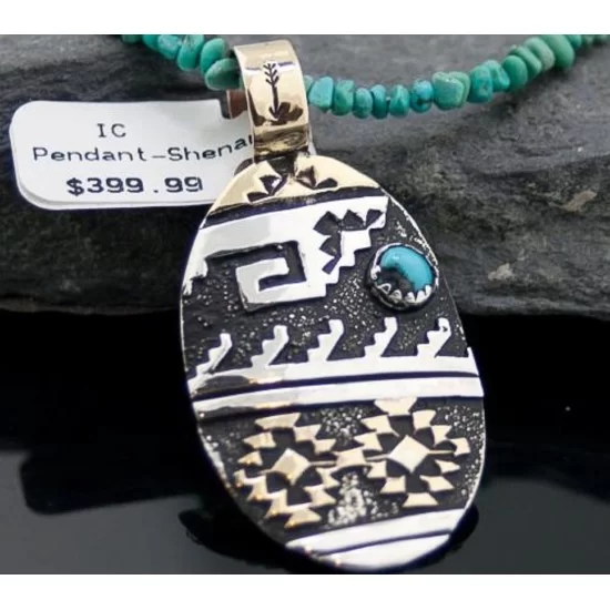 .925 Sterling Silver and 12kt Gold Filled Handmade Certified Authentic Navajo Turquoise Native American Necklace 390679817030