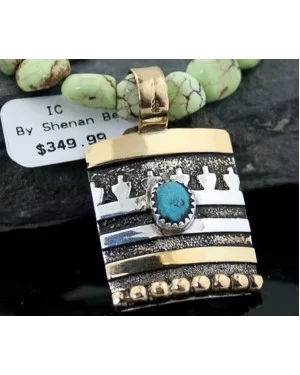 .925 Sterling Silver and 12kt Gold Filled Handmade Certified Authentic Navajo Turquoise Native American Necklace 390679891580