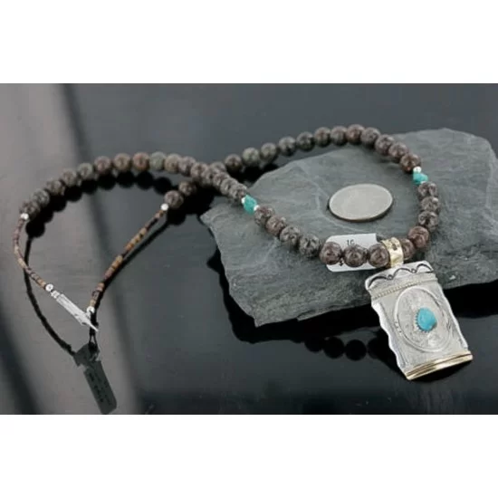 .925 Sterling Silver and 12kt Gold Filled Handmade Certified Authentic Navajo Turquoise Native American Necklace 390725276135 .925 Sterling Silver and 12kt Gold Filled Handmade Certified Authentic Navajo Turquoise Native American Necklace 390725276135