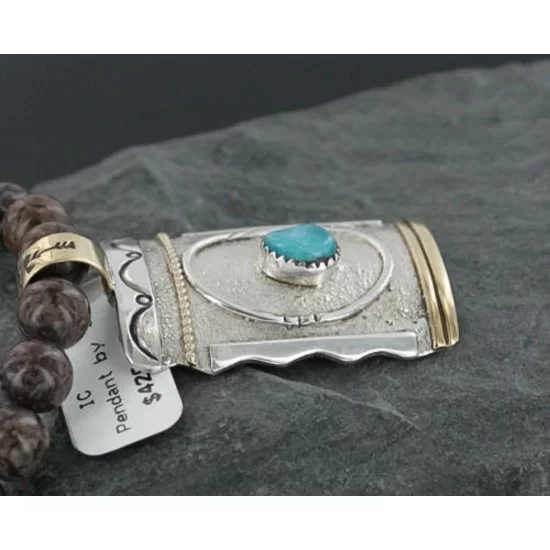.925 Sterling Silver and 12kt Gold Filled Handmade Certified Authentic Navajo Turquoise Native American Necklace 390725276135 .925 Sterling Silver and 12kt Gold Filled Handmade Certified Authentic Navajo Turquoise Native American Necklace 390725276135