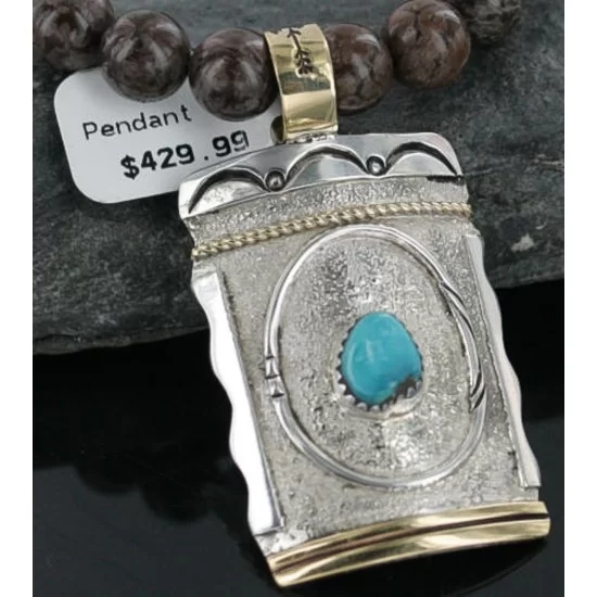 .925 Sterling Silver and 12kt Gold Filled Handmade Certified Authentic Navajo Turquoise Native American Necklace 390725276135 .925 Sterling Silver and 12kt Gold Filled Handmade Certified Authentic Navajo Turquoise Native American Necklace 390725276135