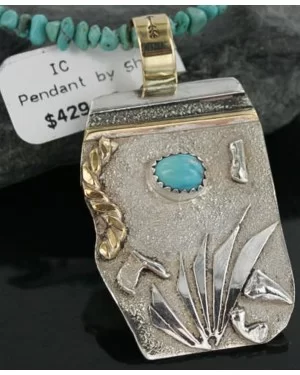 .925 Sterling Silver and 12kt Gold Filled Handmade Certified Authentic Navajo Turquoise Native American Necklace 390727200578