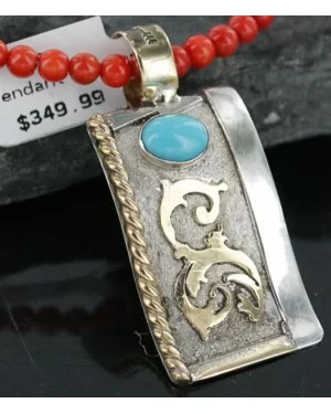 .925 Sterling Silver and 12kt Gold Filled Handmade Certified Authentic Navajo Turquoise Native American Necklace 390728803088
