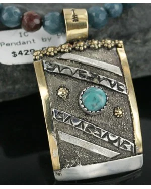 .925 Sterling Silver and 12kt Gold Filled Handmade Certified Authentic Navajo Turquoise Native American Necklace 390728834685