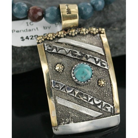 .925 Sterling Silver and 12kt Gold Filled Handmade Certified Authentic Navajo Turquoise Native American Necklace 390728834685