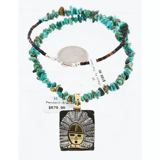 .925 Sterling Silver and 12kt Gold Filled Handmade Certified Authentic Navajo Turquoise Native American Necklace 390840188089