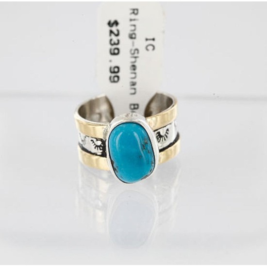 .925 Sterling Silver and 12kt Gold Filled Handmade Certified Authentic Navajo Turquoise Native American Ring 371008900708 .925 Sterling Silver and 12kt Gold Filled Handmade Certified Authentic Navajo Turquoise Native American Ring 371008900708
