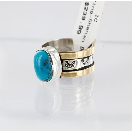 .925 Sterling Silver and 12kt Gold Filled Handmade Certified Authentic Navajo Turquoise Native American Ring 371008900708 .925 Sterling Silver and 12kt Gold Filled Handmade Certified Authentic Navajo Turquoise Native American Ring 371008900708