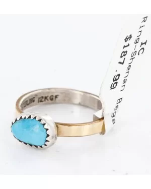 .925 Sterling Silver and 12kt Gold Filled Handmade Certified Authentic Navajo Turquoise Native American Ring  371016806421