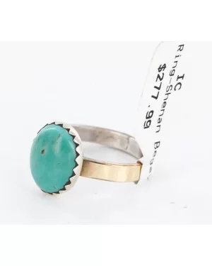 .925 Sterling Silver and 12kt Gold Filled Handmade Certified Authentic Navajo Turquoise Native American Ring  390788843609