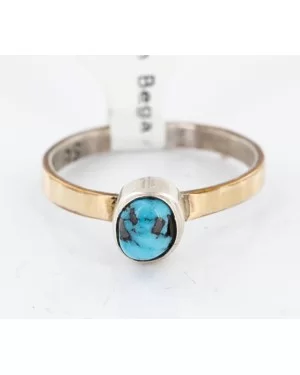 .925 Sterling Silver and 12kt Gold Filled Handmade Certified Authentic Navajo Turquoise Native American Ring  390792701024