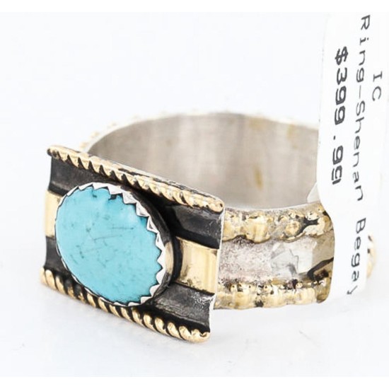 .925 Sterling Silver and 12kt Gold Filled Handmade Certified Authentic Navajo Turquoise Native American Ring  390795520320