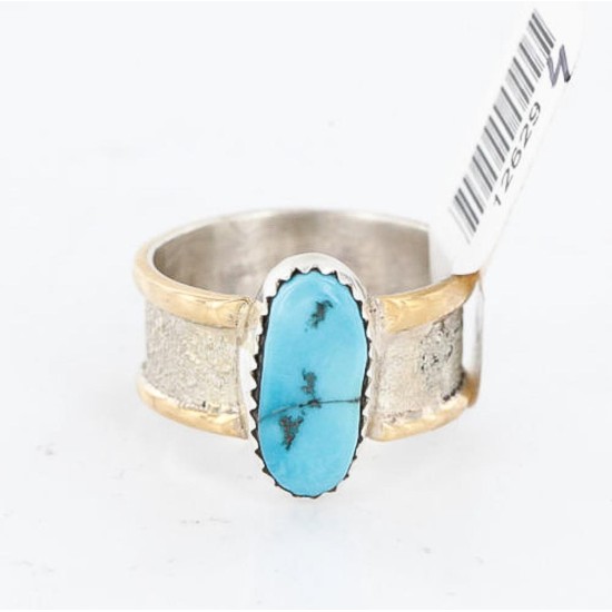 .925 Sterling Silver and 12kt Gold Filled Handmade Certified Authentic Navajo Turquoise Native American Ring 390816426919 .925 Sterling Silver and 12kt Gold Filled Handmade Certified Authentic Navajo Turquoise Native American Ring 390816426919