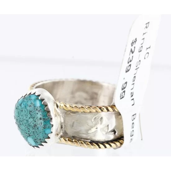 .925 Sterling Silver and 12kt Gold Filled Handmade Certified Authentic Navajo Turquoise Native American Ring 390959558800 .925 Sterling Silver and 12kt Gold Filled Handmade Certified Authentic Navajo Turquoise Native American Ring 390959558800