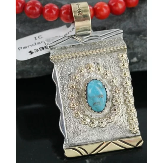 .925 Sterling Silver and 12kt Gold Filled Handmade Certified Authentic NavajoONE Mountain Turquoise Native American Necklace 370965412069 .925 Sterling Silver and 12kt Gold Filled Handmade Certified Authentic NavajoONE Mountain Turquoise Native American Necklace 370965412069