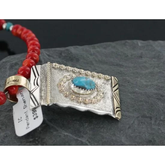 .925 Sterling Silver and 12kt Gold Filled Handmade Certified Authentic NavajoONE Mountain Turquoise Native American Necklace 370965412069 .925 Sterling Silver and 12kt Gold Filled Handmade Certified Authentic NavajoONE Mountain Turquoise Native American Necklace 370965412069
