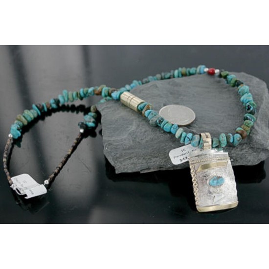 .925 Sterling Silver and 12kt Gold Filled Handmade Certified Authentic NavajoONE Mountain Turquoise Native American Necklace 390726392558 .925 Sterling Silver and 12kt Gold Filled Handmade Certified Authentic NavajoONE Mountain Turquoise Native American Necklace 390726392558