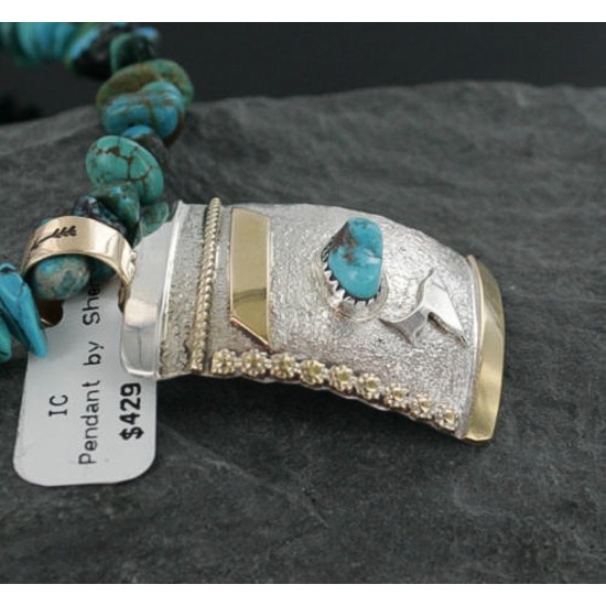 .925 Sterling Silver and 12kt Gold Filled Handmade Certified Authentic NavajoONE Mountain Turquoise Native American Necklace 390726392558 .925 Sterling Silver and 12kt Gold Filled Handmade Certified Authentic NavajoONE Mountain Turquoise Native American Necklace 390726392558