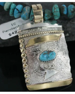 .925 Sterling Silver and 12kt Gold Filled Handmade Certified Authentic NavajoONE Mountain Turquoise Native American Necklace 390726392558 .925 Sterling Silver and 12kt Gold Filled Handmade Certified Authentic NavajoONE Mountain Turquoise Native American Necklace 390726392558