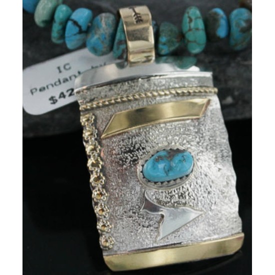 .925 Sterling Silver and 12kt Gold Filled Handmade Certified Authentic NavajoONE Mountain Turquoise Native American Necklace 390726392558 .925 Sterling Silver and 12kt Gold Filled Handmade Certified Authentic NavajoONE Mountain Turquoise Native American Necklace 390726392558