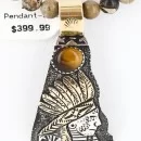 .925 Sterling Silver and 12kt Gold Filled Handmade Chief Head Certified Authentic Navajo Tigers Eye Native American Necklace 390824567655