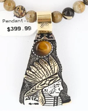 .925 Sterling Silver and 12kt Gold Filled Handmade Chief Head Certified Authentic Navajo Tigers Eye Native American Necklace 390824567655 .925 Sterling Silver and 12kt Gold Filled Handmade Chief Head Certified Authentic Navajo Tigers Eye Native American Necklace 390824567655