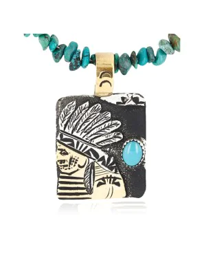 .925 Sterling Silver and 12kt Gold Filled Handmade Chief HEAD Certified Authentic Navajo Turquoise Native American Necklace 371044617005 .925 Sterling Silver and 12kt Gold Filled Handmade Chief HEAD Certified Authentic Navajo Turquoise Native American Necklace 371044617005
