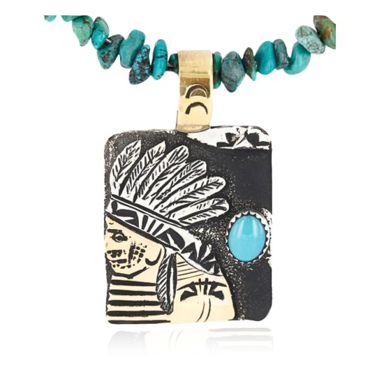 .925 Sterling Silver and 12kt Gold Filled Handmade Chief HEAD Certified Authentic Navajo Turquoise Native American Necklace 371044617005 .925 Sterling Silver and 12kt Gold Filled Handmade Chief HEAD Certified Authentic Navajo Turquoise Native American Necklace 371044617005